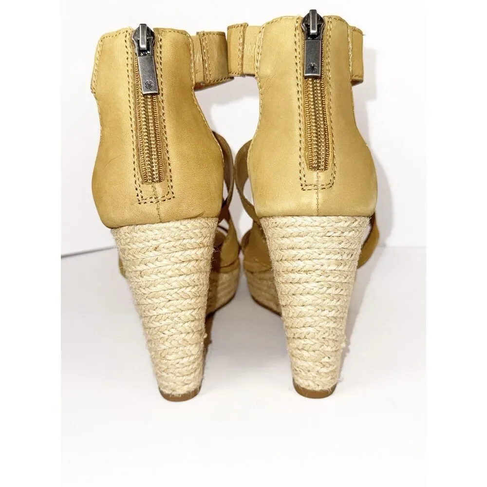 Lucky‎ Brand Strappy Wedge Espadrille Platform Boho Tan Leather Gladiator 8/38 - Picture 8 of 16